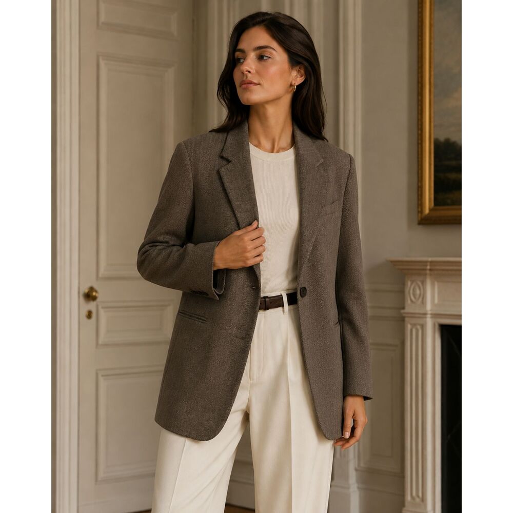 VTG Bill Burns Nordstrom Blazer Womens 16 XL/1X Herringbone Wool Jacket Brown